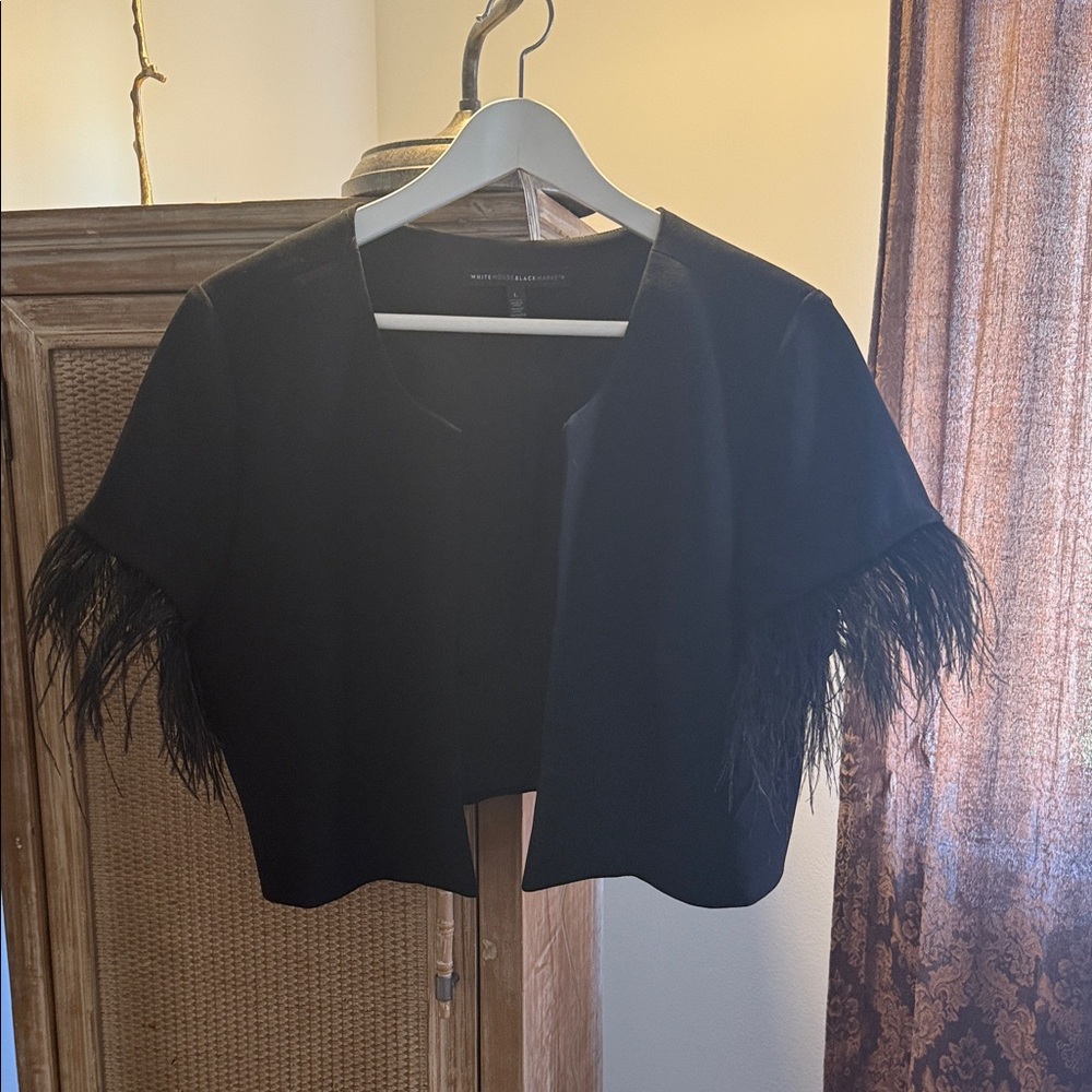 SLAY!!! Black Feather Sleeve Crop Jacket - Picture 4 of 12